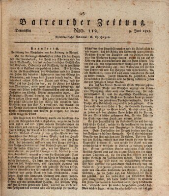 Bayreuther Zeitung Donnerstag 9. Juni 1825