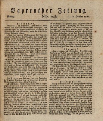 Bayreuther Zeitung Montag 2. Oktober 1826