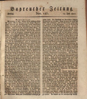 Bayreuther Zeitung Freitag 13. Juli 1827