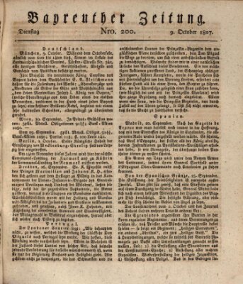 Bayreuther Zeitung Dienstag 9. Oktober 1827