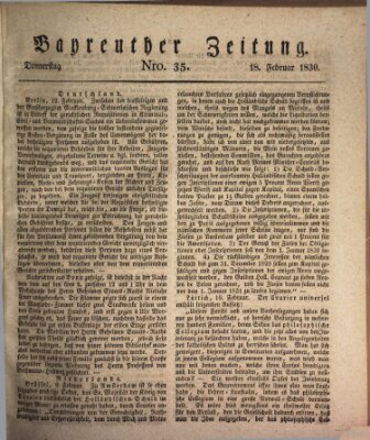 Bayreuther Zeitung Donnerstag 18. Februar 1830