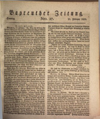 Bayreuther Zeitung Sonntag 21. Februar 1830