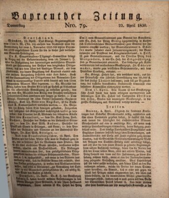 Bayreuther Zeitung Donnerstag 22. April 1830
