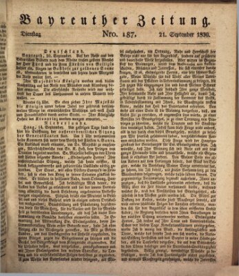 Bayreuther Zeitung Dienstag 21. September 1830