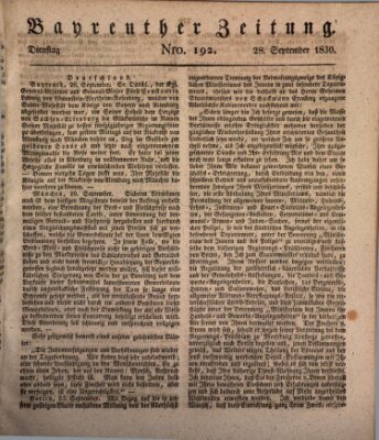 Bayreuther Zeitung Dienstag 28. September 1830