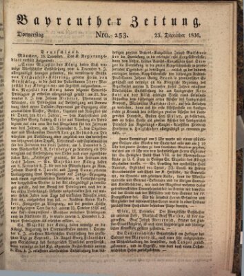 Bayreuther Zeitung Donnerstag 23. Dezember 1830
