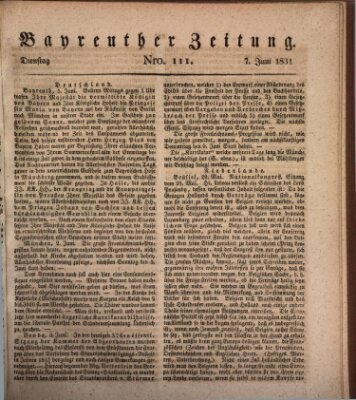 Bayreuther Zeitung Dienstag 7. Juni 1831