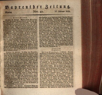 Bayreuther Zeitung Montag 27. Februar 1832