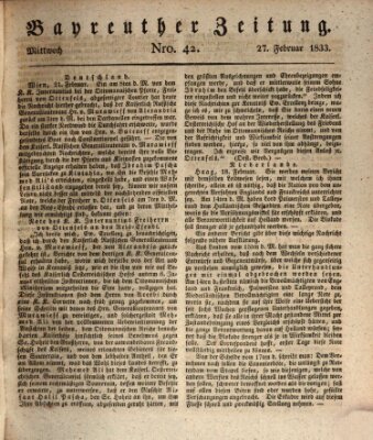 Bayreuther Zeitung Mittwoch 27. Februar 1833