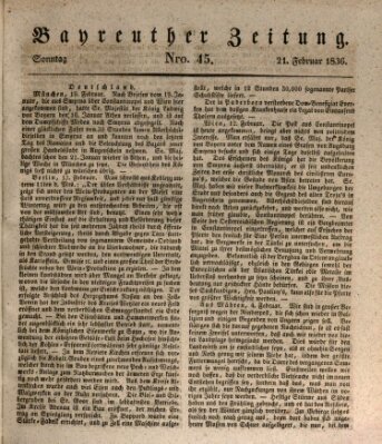 Bayreuther Zeitung Sonntag 21. Februar 1836