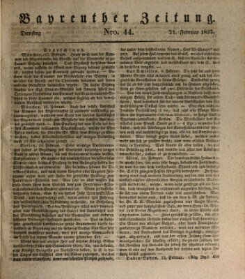 Bayreuther Zeitung Dienstag 21. Februar 1837