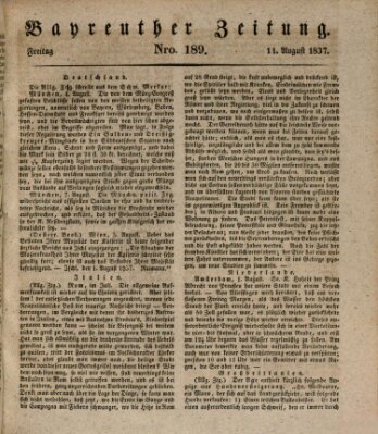 Bayreuther Zeitung Freitag 11. August 1837