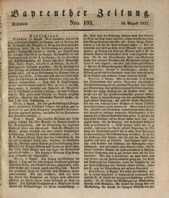 Bayreuther Zeitung Mittwoch 16. August 1837