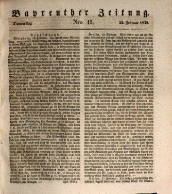 Bayreuther Zeitung Donnerstag 22. Februar 1838