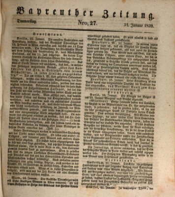 Bayreuther Zeitung Donnerstag 31. Januar 1839