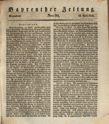 Bayreuther Zeitung Samstag 20. April 1839