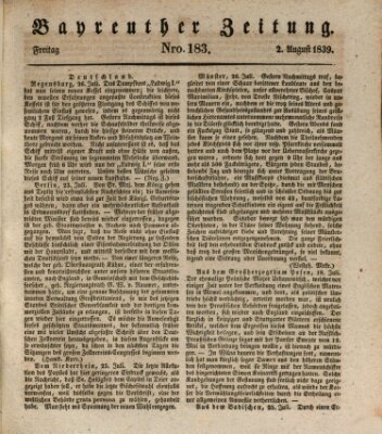 Bayreuther Zeitung Freitag 2. August 1839