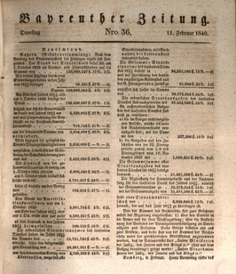 Bayreuther Zeitung Dienstag 11. Februar 1840