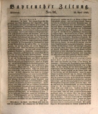 Bayreuther Zeitung Mittwoch 22. April 1840