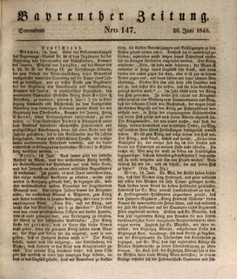 Bayreuther Zeitung Samstag 20. Juni 1840