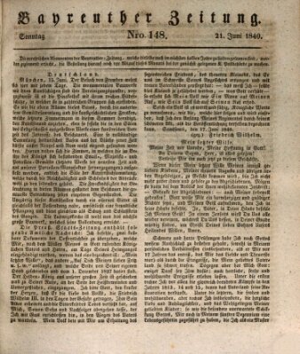 Bayreuther Zeitung Sonntag 21. Juni 1840