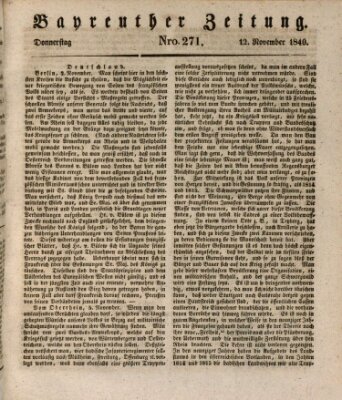 Bayreuther Zeitung Donnerstag 12. November 1840