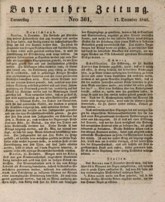 Bayreuther Zeitung Donnerstag 17. Dezember 1840