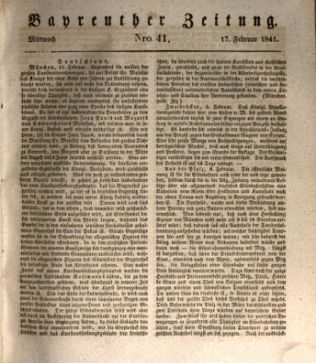 Bayreuther Zeitung Mittwoch 17. Februar 1841