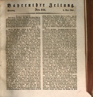 Bayreuther Zeitung Sonntag 2. Mai 1841