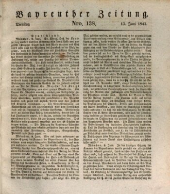 Bayreuther Zeitung Dienstag 13. Juni 1843
