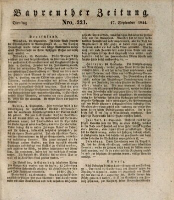 Bayreuther Zeitung Dienstag 17. September 1844