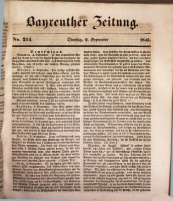 Bayreuther Zeitung Dienstag 9. September 1845