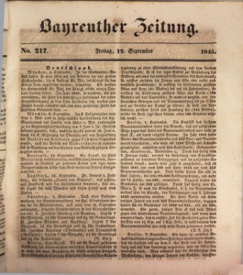 Bayreuther Zeitung Freitag 12. September 1845
