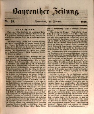 Bayreuther Zeitung Samstag 14. Februar 1846