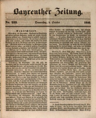 Bayreuther Zeitung Donnerstag 1. Oktober 1846