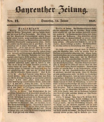 Bayreuther Zeitung Donnerstag 14. Januar 1847