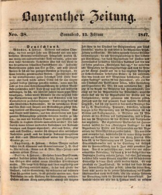 Bayreuther Zeitung Samstag 13. Februar 1847