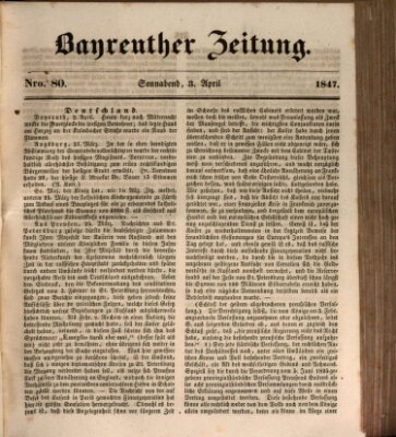 Bayreuther Zeitung Samstag 3. April 1847