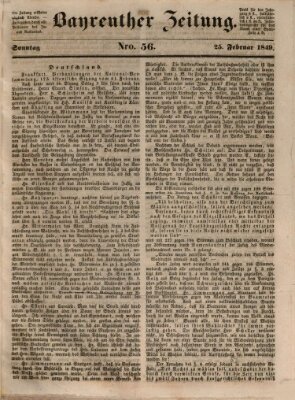 Bayreuther Zeitung Sonntag 25. Februar 1849