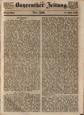 Bayreuther Zeitung Donnerstag 14. Juni 1849