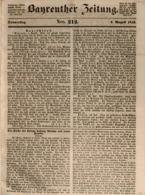 Bayreuther Zeitung Donnerstag 2. August 1849