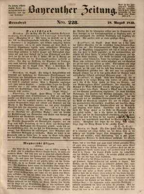 Bayreuther Zeitung Samstag 18. August 1849