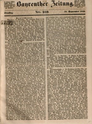 Bayreuther Zeitung Dienstag 18. September 1849