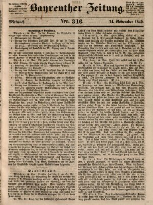 Bayreuther Zeitung Mittwoch 14. November 1849