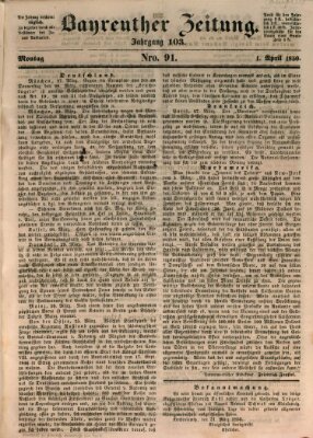 Bayreuther Zeitung Montag 1. April 1850