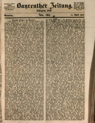 Bayreuther Zeitung Sonntag 14. April 1850