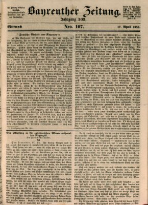 Bayreuther Zeitung Mittwoch 17. April 1850
