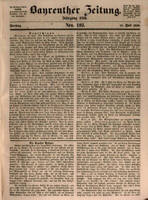 Bayreuther Zeitung Freitag 12. Juli 1850