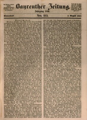Bayreuther Zeitung Samstag 3. August 1850