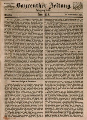 Bayreuther Zeitung Dienstag 10. September 1850